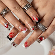 Scarlet Dot Ribbon DUSH0003 press-on nails hand model scene view 3