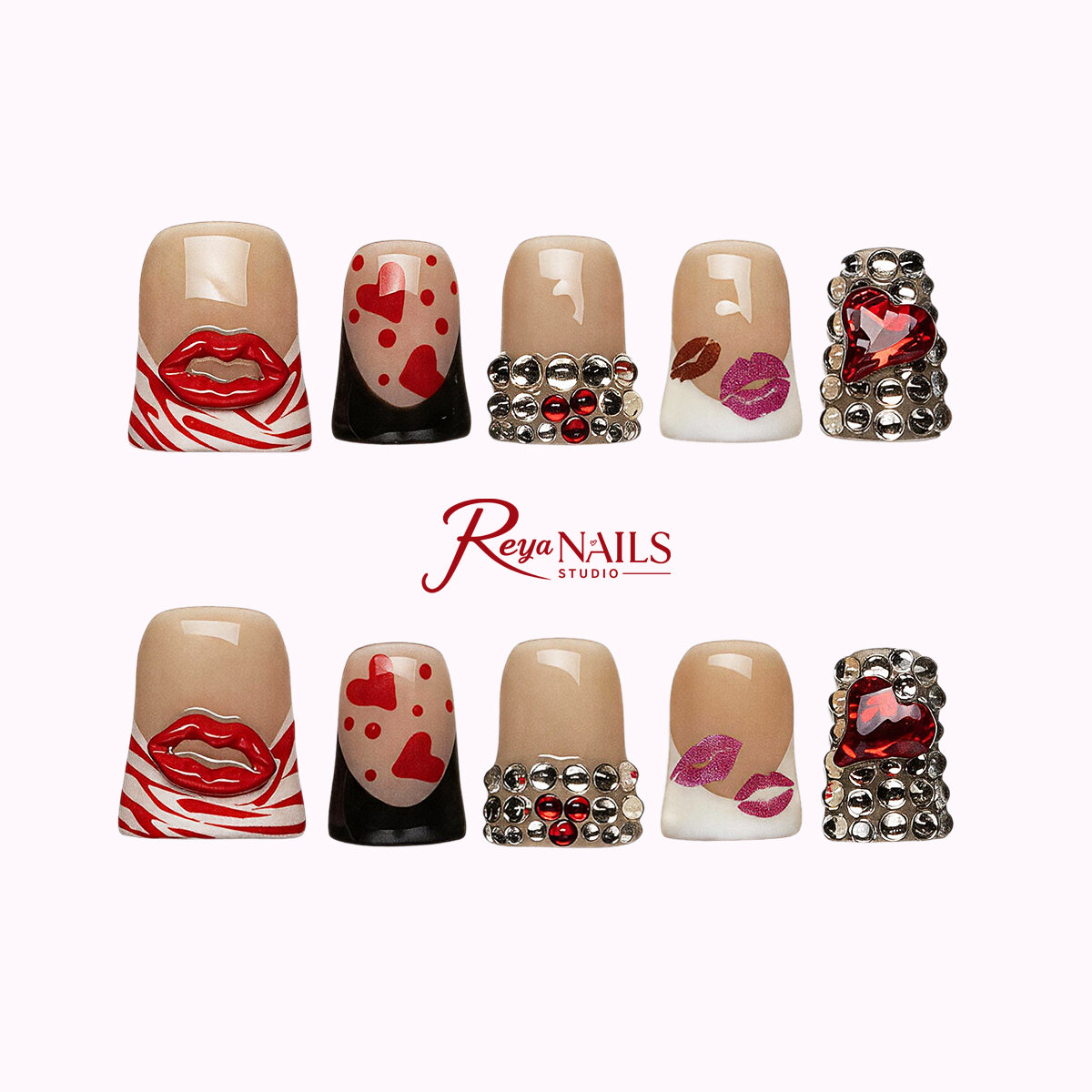 Scarlet Dot Ribbon DUSH0003 square short press-on nails product view
