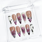 nail designs zebra long stiletto press-on nails with purple and white french tips zebra-inspired accents and flower details for holiday summer winter style