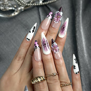 nail designs zebra long stiletto press-on nails with purple and white french tips zebra-inspired accents and flower details for holiday summer winter style