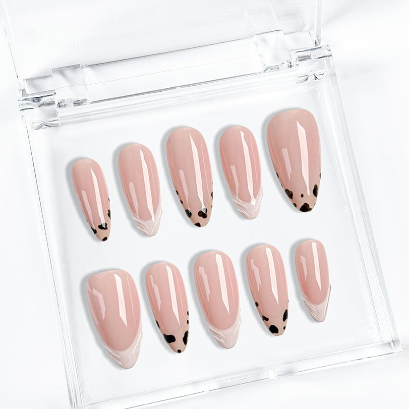 nails orange pink inspired medium almond nude French tip press-on nails for spring wedding