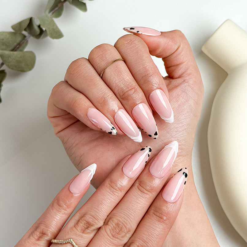 nails orange pink inspired medium almond nude French tip press-on nails for spring wedding