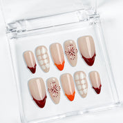 nude nails with flowers medium almond press-on nails with nude base french tips and delicate floral accents summer wedding style