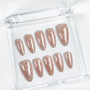 spotty nail art medium almond nude press-on nails with simple white dot detail for summer wedding