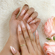 spotty nail art medium almond nude press-on nails with simple white dot detail for summer wedding