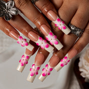 Pink Blossom French SQLO0001 press-on nails hand model scene view 2