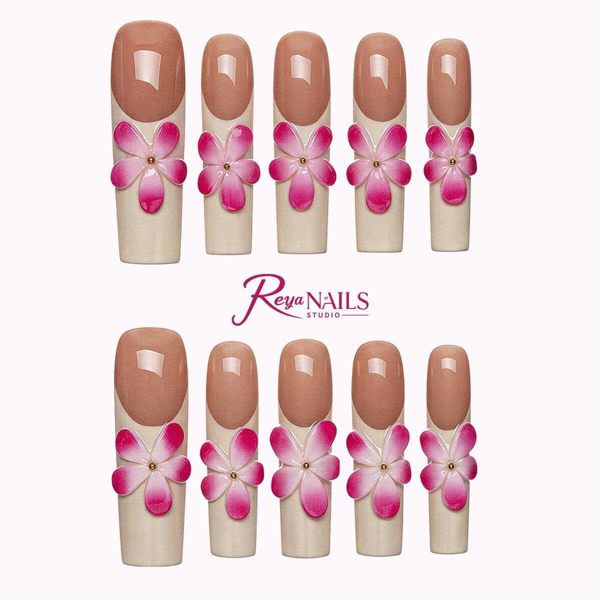 Pink Blossom French SQLO0001 square long press-on nails product view