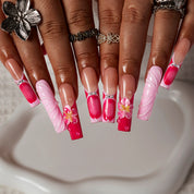 Fuchsia Ribbon Bloom SQLO0002 press-on nails hand model scene view 1