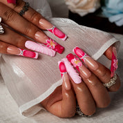 Fuchsia Ribbon Bloom SQLO0002 press-on nails hand model scene view 3