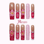 Fuchsia Ribbon Bloom SQLO0002 square long press-on nails product view