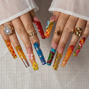 Aqua Marigold Charm SQLO0005 press-on nails hand model scene view 2