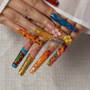 Aqua Marigold Charm SQLO0005 press-on nails hand model scene view 3