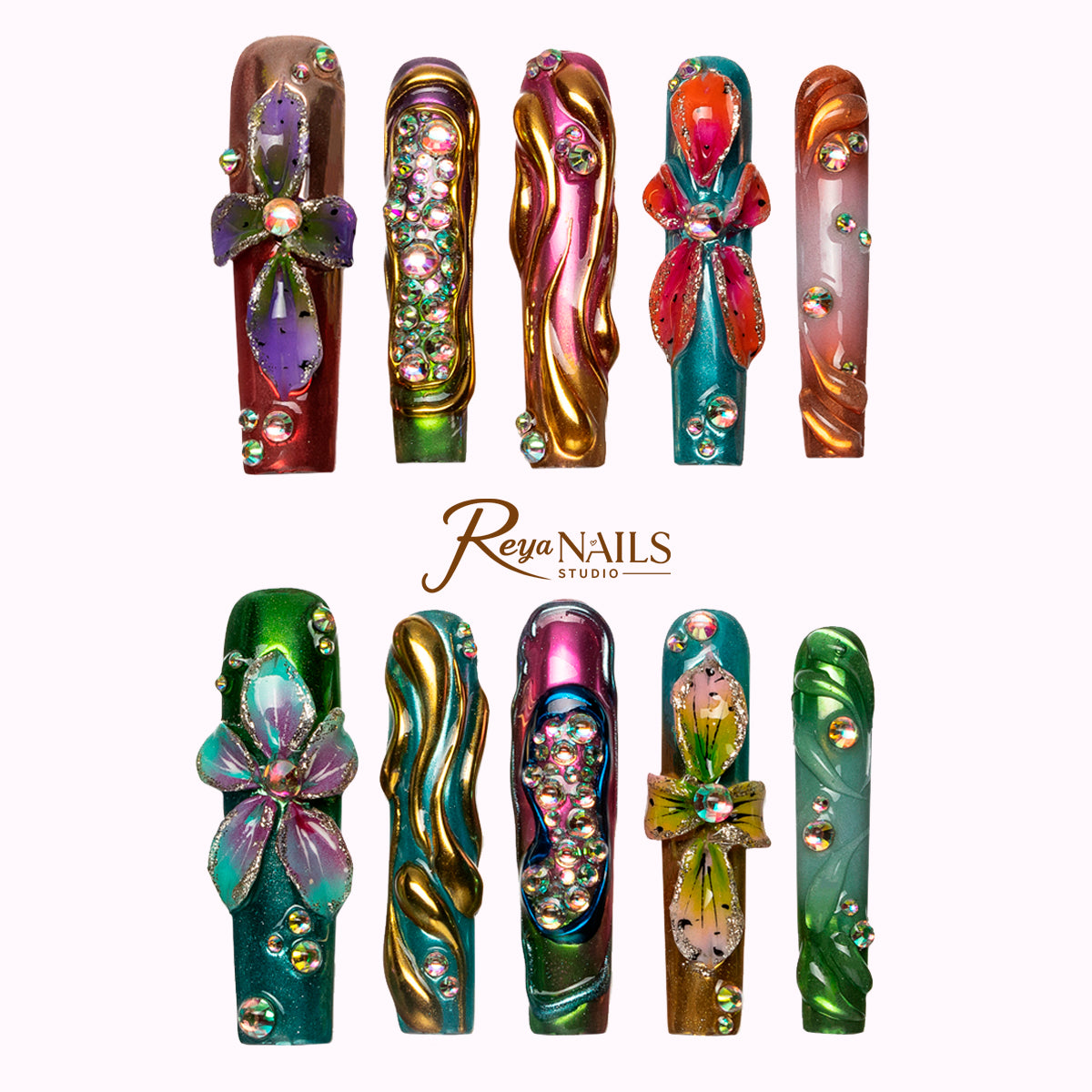 Jewel Orchid Relic SQLO0006 square long press-on nails product view