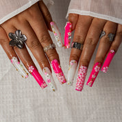 Fuchsia Garden SQLO0007 press-on nails hand model scene view 2