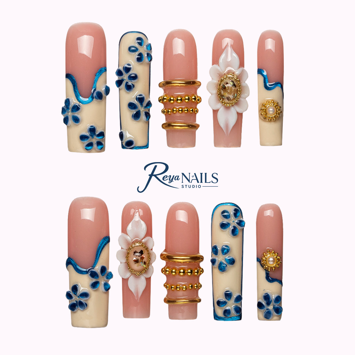 Azure Pearl Garden SQLO0008 square long press-on nails product view