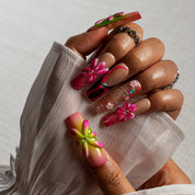 Electric Blossom SQLO0011 press-on nails hand model scene view 1