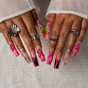 Electric Blossom SQLO0011 press-on nails hand model scene view 2