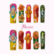 Neon Tropic Bloom SQLO0013 square long press-on nails product view