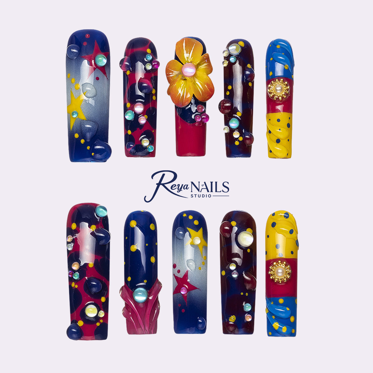 Midnight Carnival Star SQLO0014 square long press-on nails product view