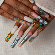 Aqua Relic SQLO0017 press-on nails hand model scene view 3