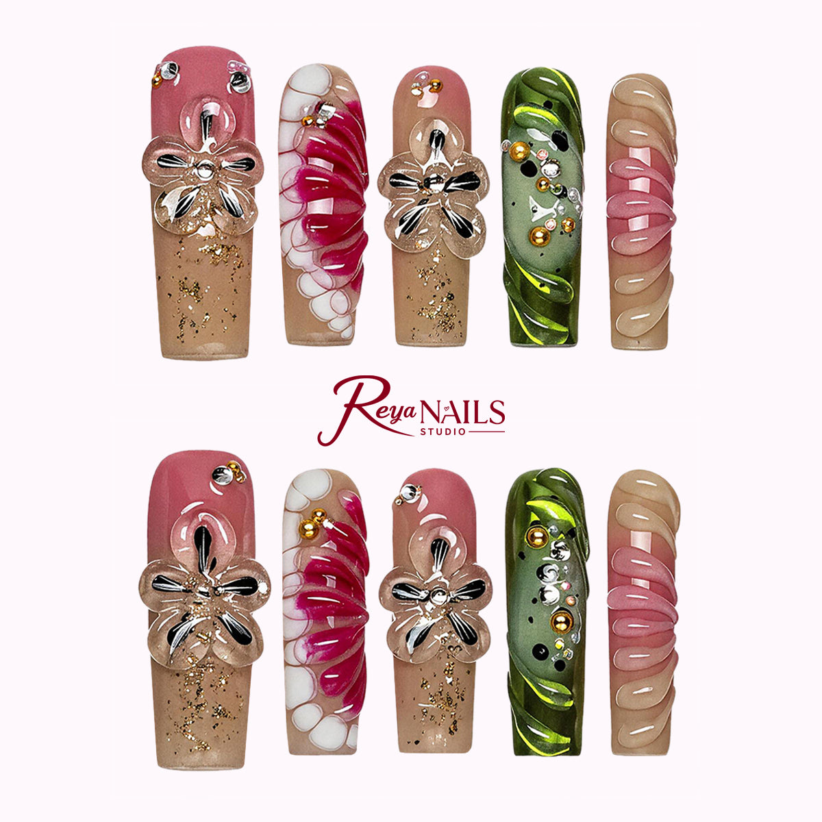 Butterfly Garden Ribbon SQLO0023 square long press-on nails product view