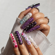 Amethyst Chrome Orbit SQLO0026 press-on nails hand model scene view 1
