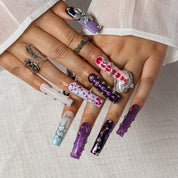 Amethyst Chrome Orbit SQLO0026 press-on nails hand model scene view 2