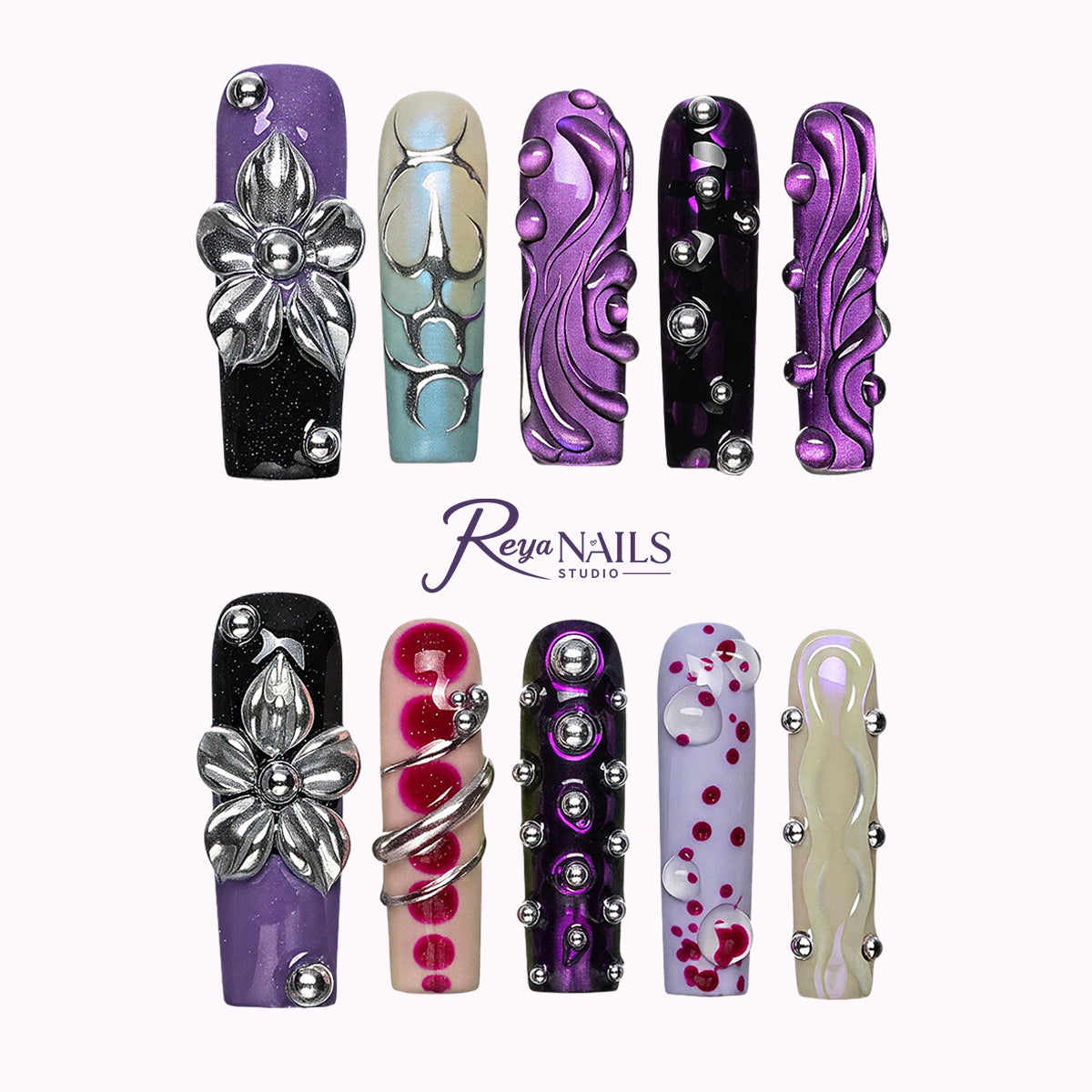 Amethyst Chrome Orbit SQLO0026 square long press-on nails product view