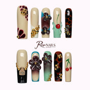 Cherry Noir Garden SQLO0040 square long press-on nails product view