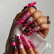 Raspberry Noir Bloom SQLO0043 press-on nails hand model scene view 1