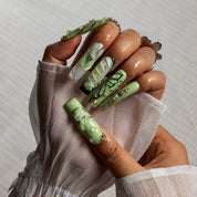 Sage Dew Butterfly SQLO0044 press-on nails hand model scene view 1