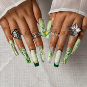Sage Dew Butterfly SQLO0044 press-on nails hand model scene view 2