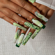 Sage Dew Butterfly SQLO0044 press-on nails hand model scene view 3