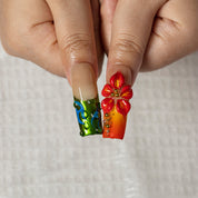 Tropical Ember Splash SQLO0045 press-on nails hand model scene view 3