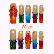 Tropical Ember Splash SQLO0045 square long press-on nails product view