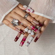 Ruby Camellia Bloom SQLO0050 press-on nails hand model scene view 3