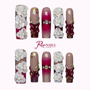 Ruby Camellia Bloom SQLO0050 square long press-on nails product view