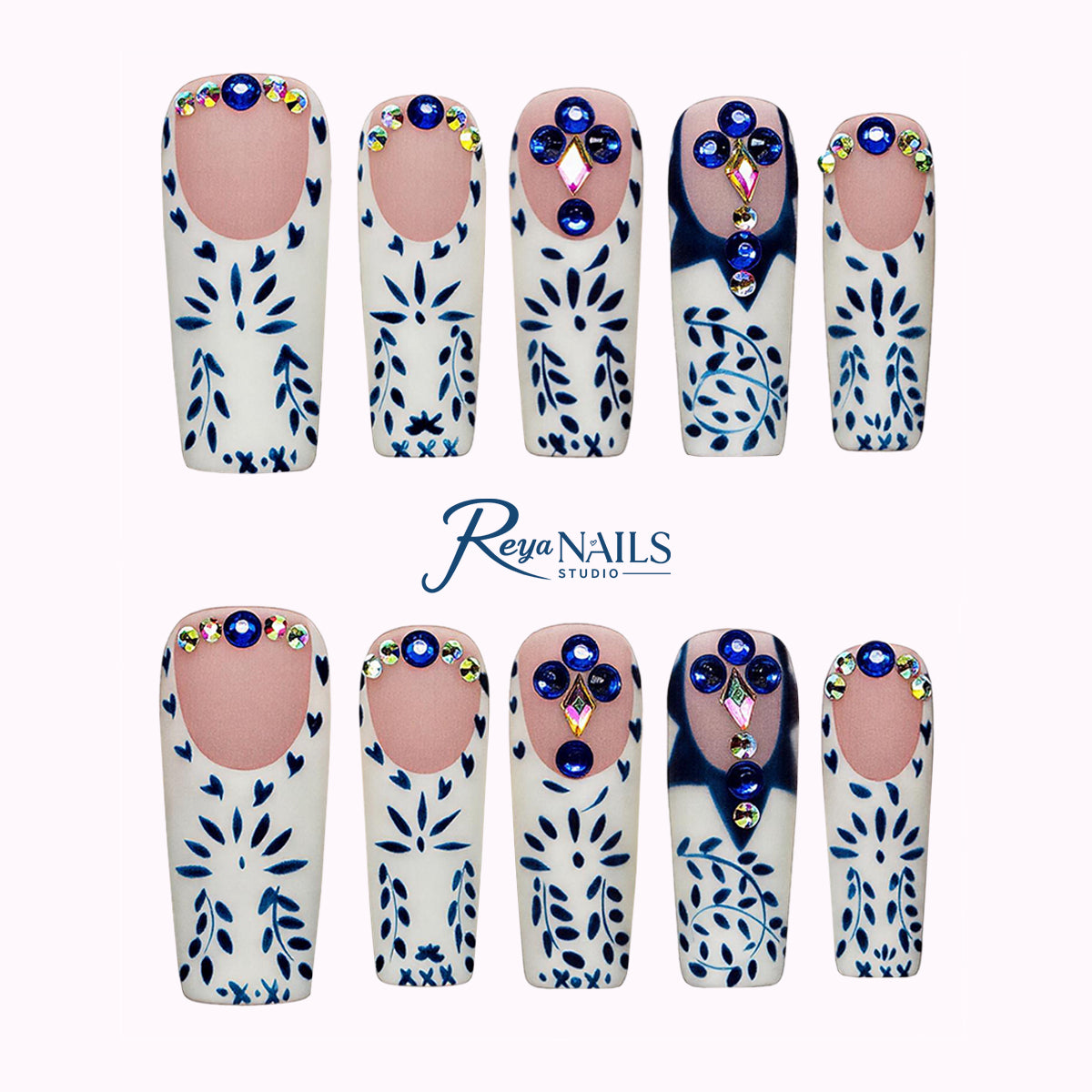 Sapphire Tile Bloom SQME0009 square medium press-on nails product view