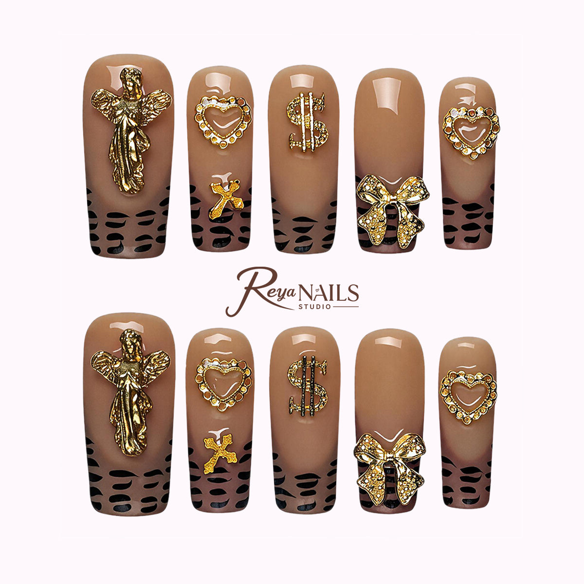 Bronze Relic Charm SQME0011 square medium press-on nails product view