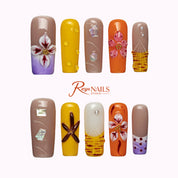 Sunset Daisy Stripe SQME0013 square medium press-on nails product view