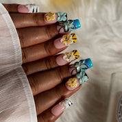 Butterfly Garden Pop SQME0015 press-on nails hand model scene view 2