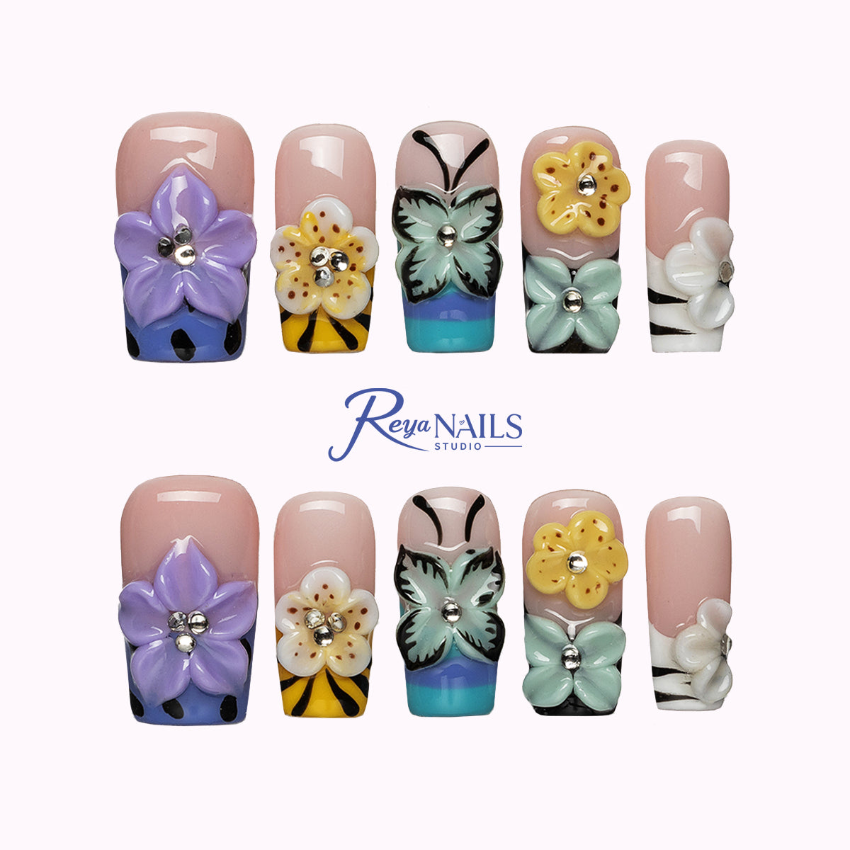 Butterfly Garden Pop SQME0015 square medium press-on nails product view