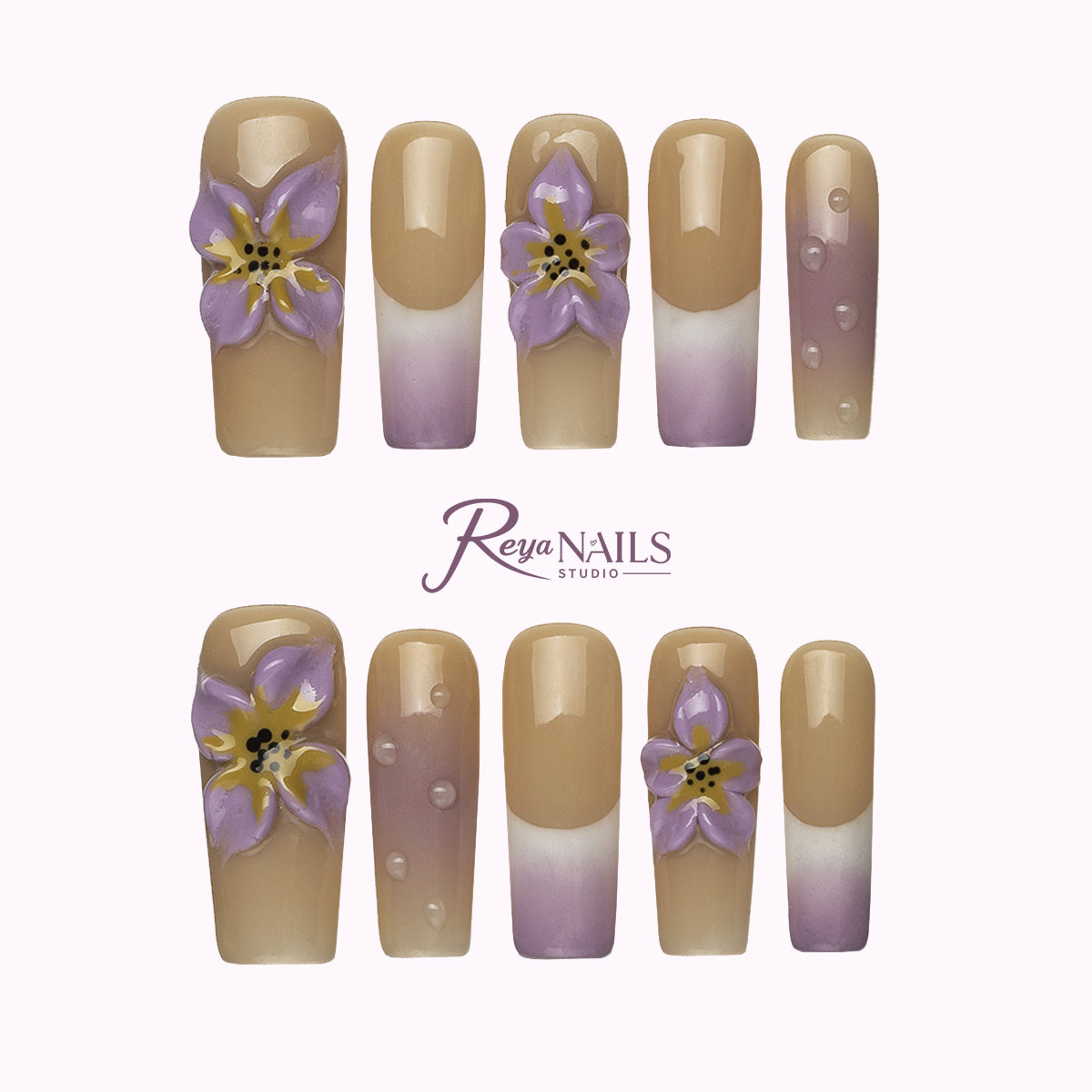 Lilac Garden French SQME0017 square medium press-on nails product view