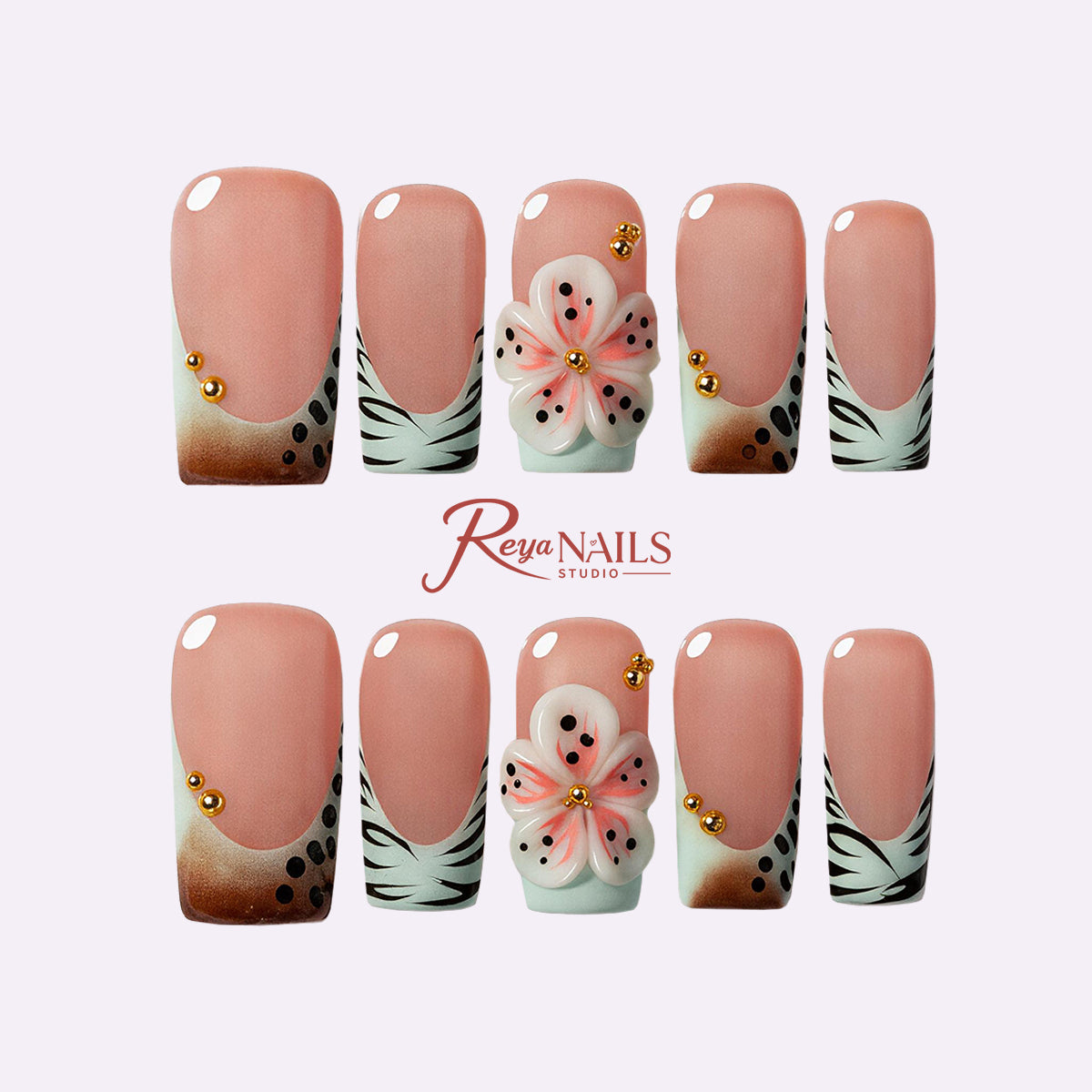 Peach Lily Zebra SQME0023 square medium press-on nails product view