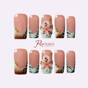 Peach Lily Zebra SQME0023 square medium press-on nails product view