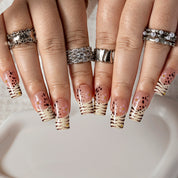Mocha Zebra Dot SQME0024 press-on nails hand model scene view 2