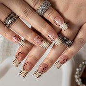 Mocha Zebra Dot SQME0024 press-on nails hand model scene view 3