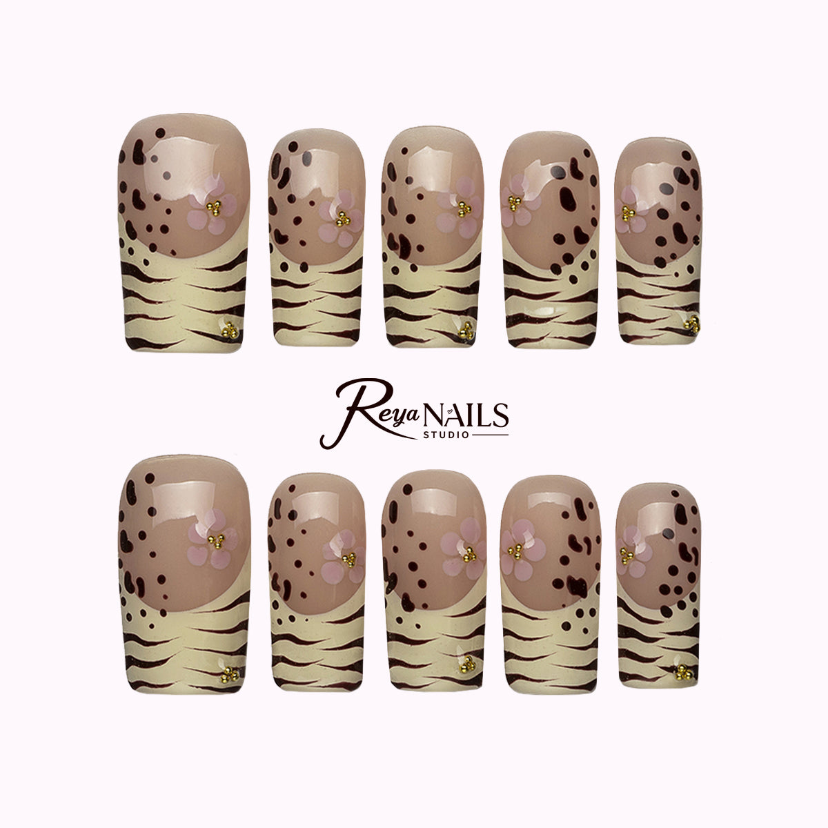 Mocha Zebra Dot SQME0024 square medium press-on nails product view