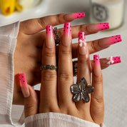 Pink Bow Dot SQME0026 press-on nails hand model scene view 2