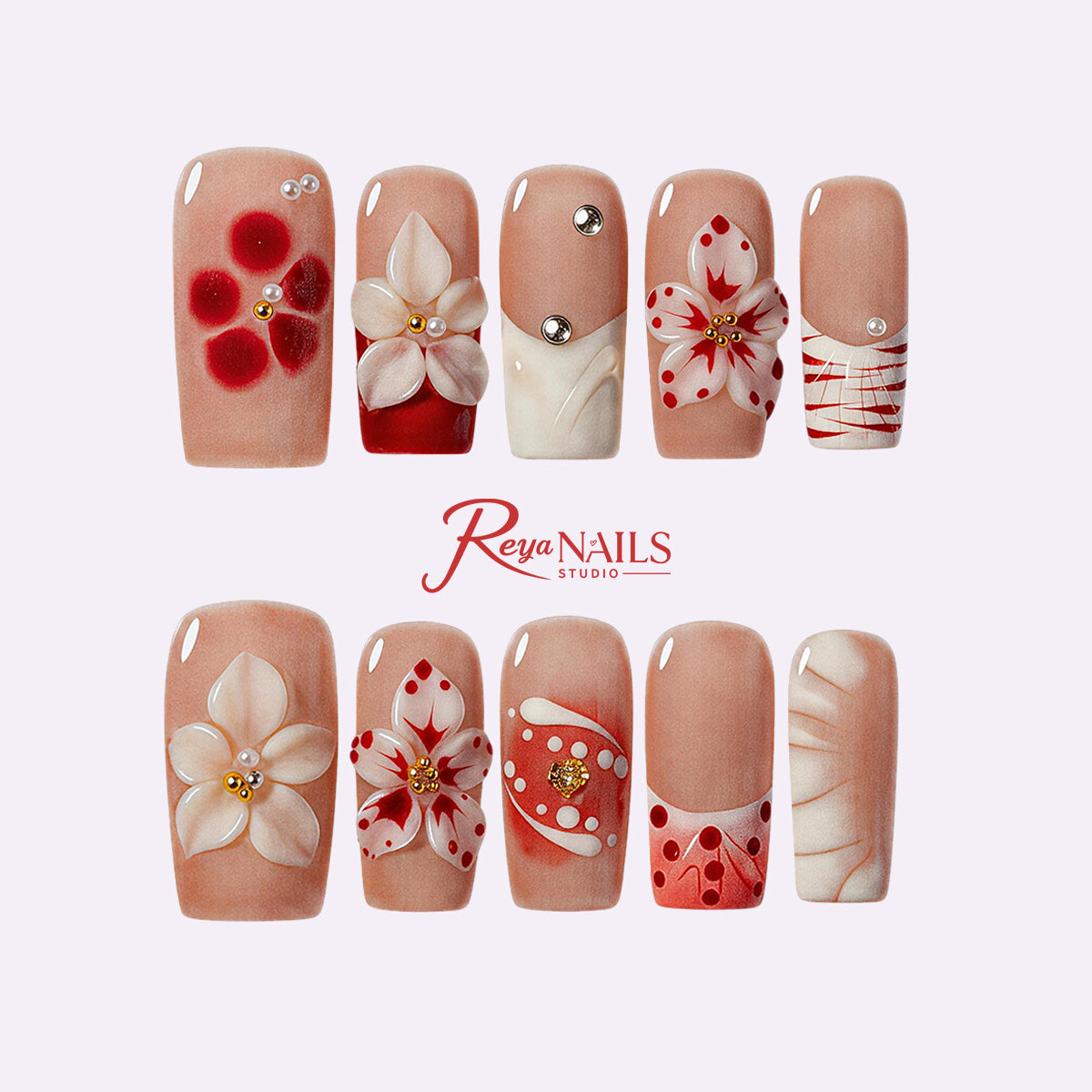 Scarlet Daisy Ribbon SQME0032 square medium press-on nails product view
